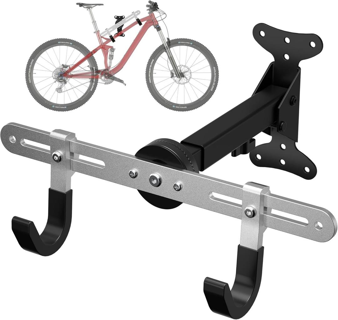 Bike Wall Mount Hanger for Garage, Heavy-Duty Durable Aluminum Alloy Horizontal Bicycle Storage Rack with Adjustable Hook, Hold up to 66lbs, for Road Mountain Hybrid Bikes in Garage (1 pack)
