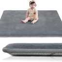 Huloo Sleep Baby Play Mat for Floor,1.3" Thick Elasti-Foam 50"×50" Playpen Mat for Tummy Time,Non-Toxic Certified Water Repellent Soft Coral Velvet for Toddler,Infant,Kids,Non-Slip Backing Safe for Crawling(Dark Grey)