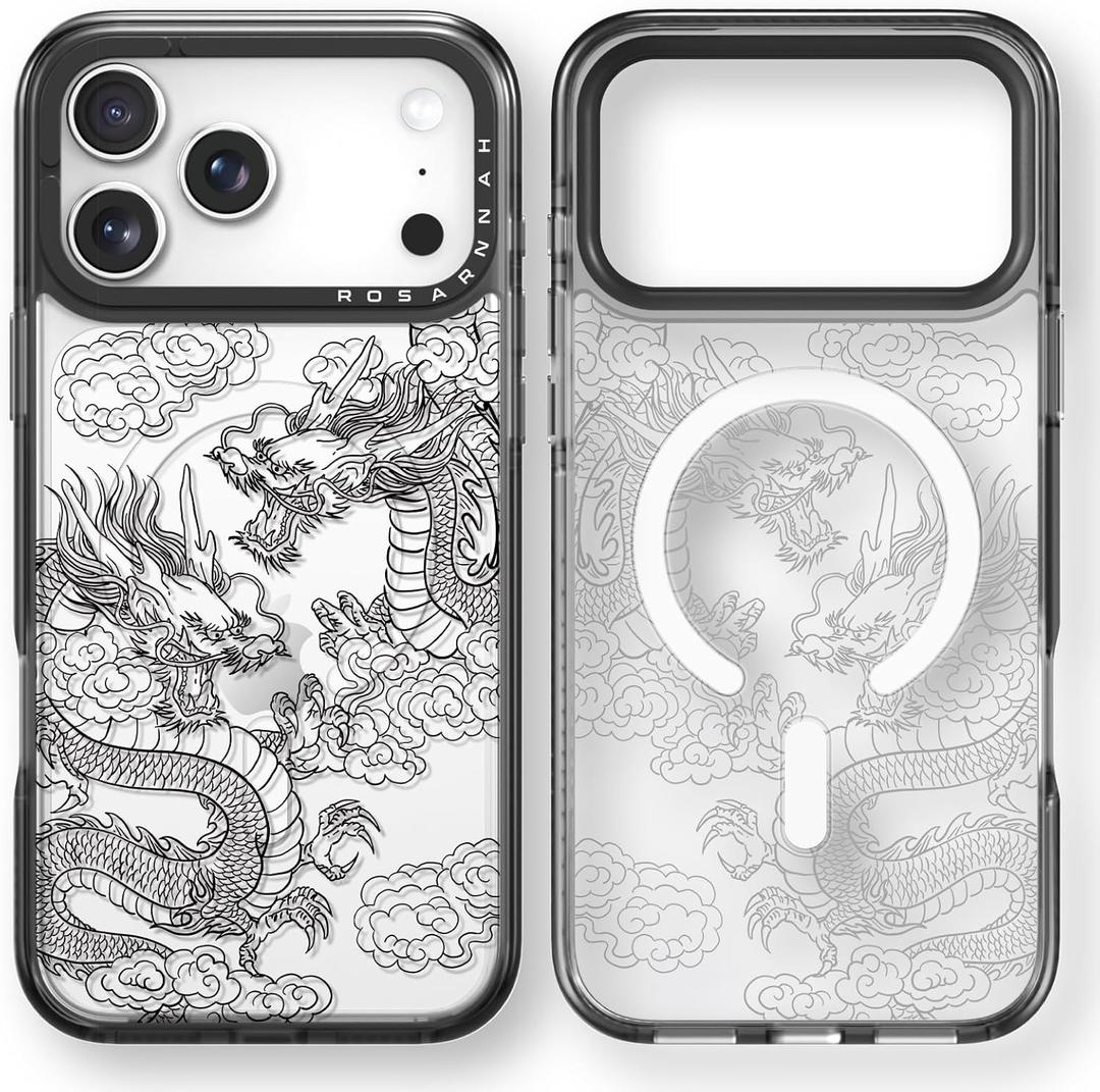 for iPhone 17 Pro Max Case Cute - Compatible with Magsafe - Durable Shockproof 6.6 ft Drop Impact Phone Case - Funny Dragon Design (6.9") Black