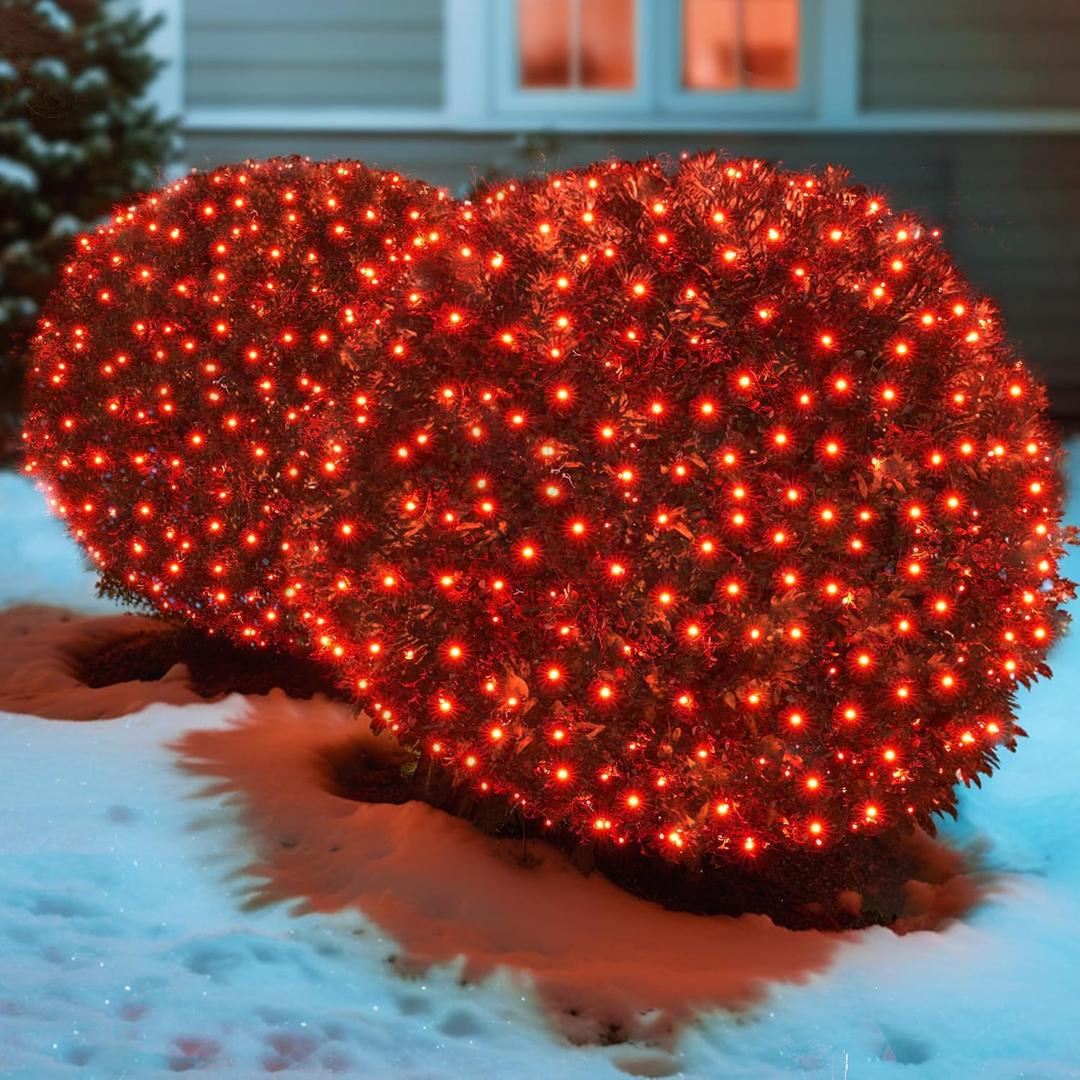 Sylampow Led Red Christmas Net Lights Outdoor Christmas Bushes Lights 120Led 6ftx5ft, Connectable Outdoor Indoor Mesh Net Lighting for Xmas Holiday, Garden, Lawn, Shrubs, Trees, Bushes Decorations