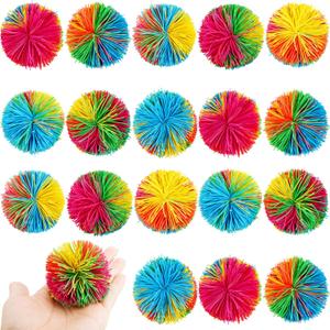 18 Pack 4 Inch Large Stringy Balls Rainbow Pom Bouncy Ball Soft Silicone Stringy Balls Active Fun Toy for Birthday Party Favors Christmas Easter Gift Bag Fillers Classroom Rewards