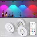 3 Pack Wireless RGB Under Cabinet Lights with Timer Function, Rechargeable Puck Lights with Remote Control, Dimmable Magnetic Stick On Light, LED Touch Tap Light for Kitchen, Cabinets, Closet