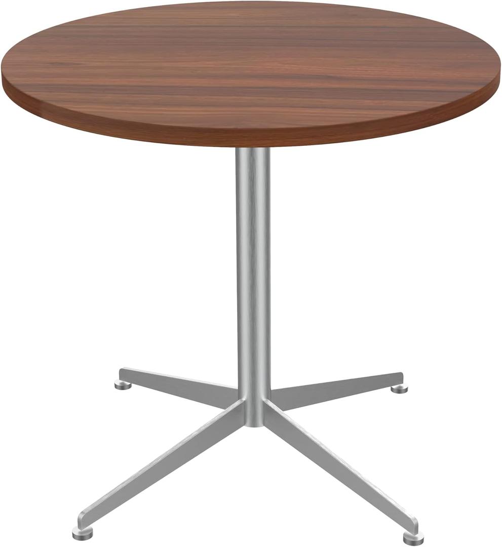 Round Office Table Conference Table Small Dining Table Coffee Meeting Table for Office Boardroom Kitchen Living Room Waterproof Desktop Easy Assembly 31.5 inch (Walnut+sus Pedestal)