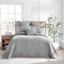 Levtex Home - Mills Waffle - King Quilted Bedspread Set - Grey Cotton Waffle - Bedspread Size (122 x 106in.), Sham Size (36 x 20in.)