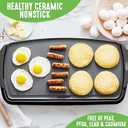 GreenLife 20” Extra Large Electric Griddle, Non-Toxic PFAS & PFOA-Free Ceramic Nonstick, Temperature Control, Quick Even Heating, Removable Drip Tray, Pancakes, Eggs, Sausage, Easy Clean, Black