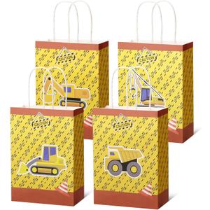 Spakon 24 Pcs Construction Goodie Bags Construction Birthday Party Favors for Kids Boys Dump Truck Candy Treat Gift Storage Party Supplies Tote Bags Birthday Baby Shower