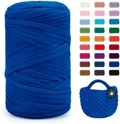 JeogYong T-Shirt Yarn, 400g/131 Yards Elastic Fabric Crochet Cloth T Shirt Yarn, Thick Hand Knitting Polyester Fabric Ribbon for Crocheting Bags/Baskets/Rugs, Home Decor, DIY Crafts (Royal Blue)