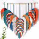 Amestrina Large Macrame Wall Hanging, Boho Chic Macrame Wall Decor, Bohemian Leaf Feather Macrame Wall Art, Handmade Macrame Wall Hanging Tapestry for Bedroom Living Room 31" Wx 31" L (Orange)