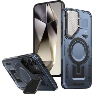 for Samsung Galaxy S24 Case [Compatible with MagSafe] with Camera Protective Cover Stand [Drop Protection] Shockproof Military-Grade Protection Anti-Fingerprint Kickstand Phone Case, Blue