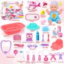PROOU Baby Doll Care Toys, 30PCS Baby Dolls Bath Set & Doctor Kit, Pretend Play Baby Doll Set, Incl Bathtub, Bathrobe, ECG, Thermometer, Toddlers Toys Gifts for Age 3 4 5 6 Year Old Girls, Medium
