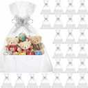 PerKoop 24 Pack Baskets for Gifts Empty Bulk 6.5 x 9.8'' Thick Kraft Gift Basket with Bows Bags Empty Gift Basket for Mother's Day Graduation Birthday Wedding Snack Farmers Market(White)