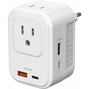Voltage Converter for European Travel: 220V to 110V Converter US to Europe, Plug Adapter with Fast Charge 2 USB C, 2 USB A & 2 Outlets, Universal Travel Essentials for France Germany Italy Spain, etc