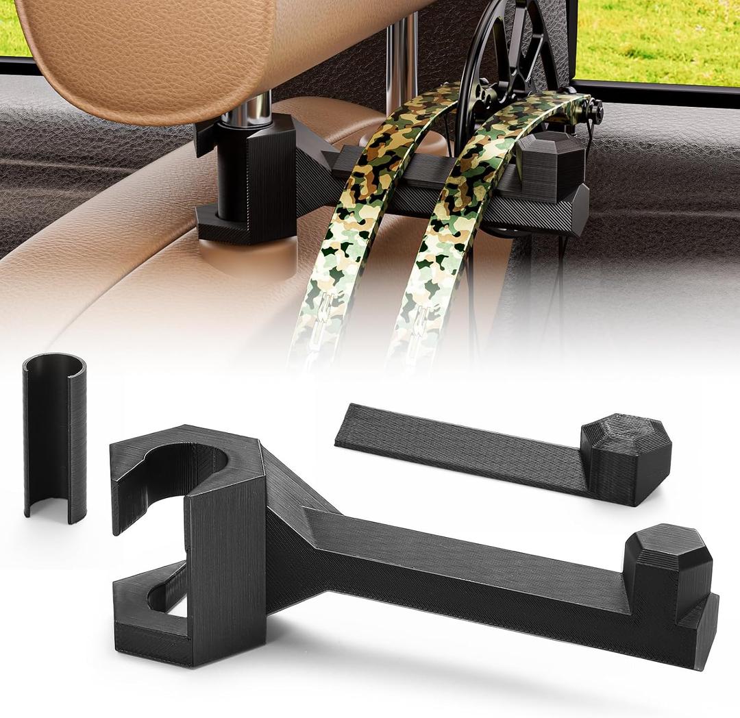 Universal Bow Hanger for Truck, Bow Holder for Headrest, Easy To Install, Quick Attach Bows Hooks for Vehicle Hunting Storage & Archery Transport, Durable Gear Organizer Hanger for Car, Truck & SUV