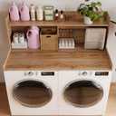Unionly 2-Tier Wooden Washer and Dryer Countertop with Clothes Rail, Full