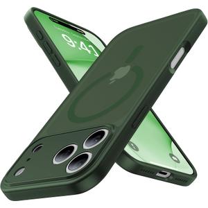 3 x Magnetic Shockproof for iPhone 17 Pro Case,Upgraded[Camera Protection][Compatible with Magsafe][Non-Slip][Mil-Grade Protection] Slim Translucent Matte Phone Case for iPhone 17 Pro,Forest Green