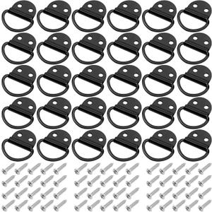 PALOZO 30 Pack Small Steel D-Ring Tie Downs Anchor Lashing Ring for Loads on Case Truck Cargo Trailers RV Boats with Screws, Black
