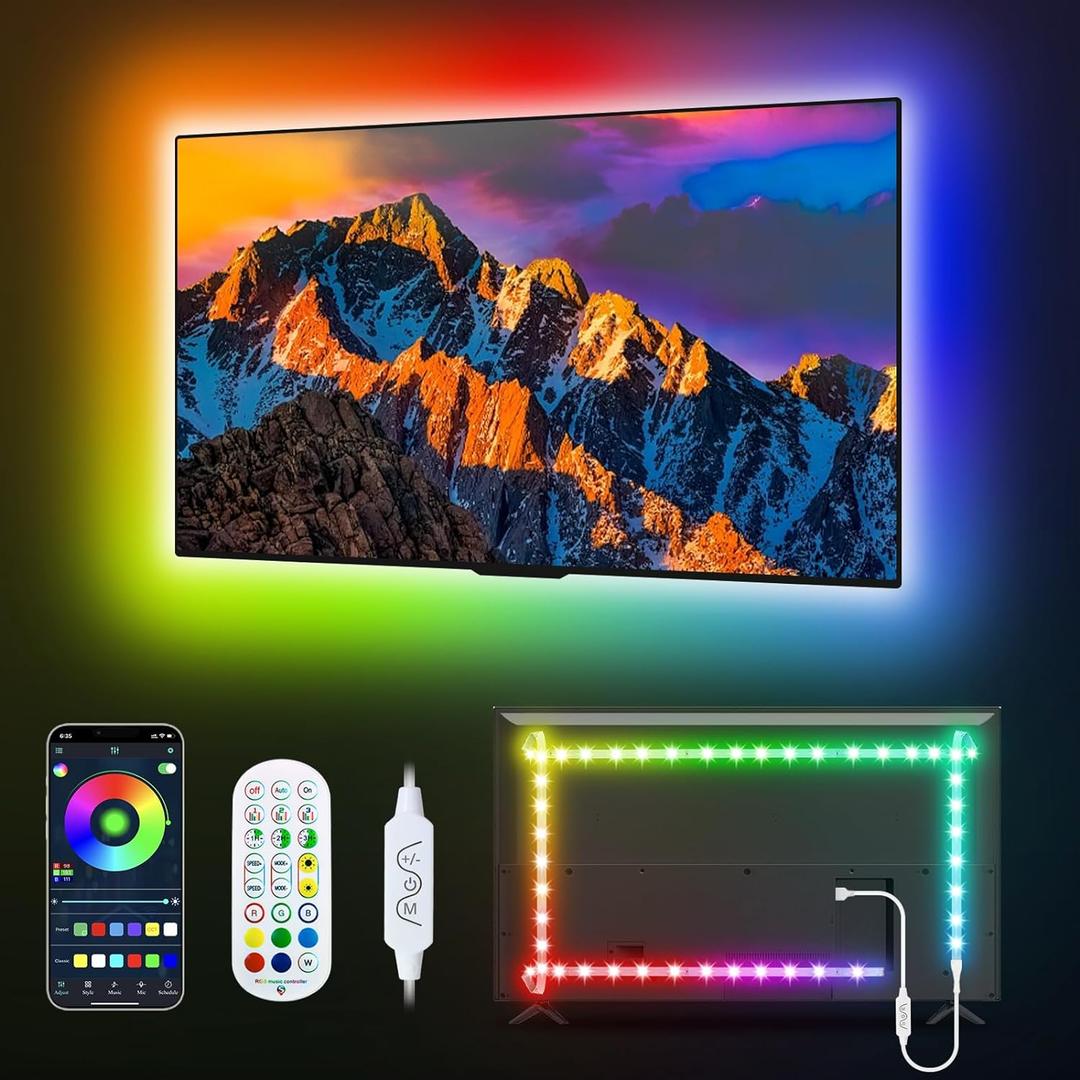Daymeet LED Lights for TV, 9.8FT RGBICW TV LED Backlight for 32-43 inch TVs, USB Strip Lights Behind TV, Color Changing Sync with Music, Bluetooth App Controlled Led Lights for Bedroom Home Decor,Dreamcolor, 9.8FT