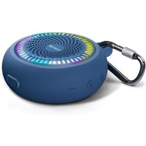 SOWO Bluetooth Shower Speaker Waterproof - Small Portable Speaker Wireless with Louder Volume and Powerful Bass - Colorful Lights and 10H Playtime - Lightweight with Carabiner and TWS - Blue