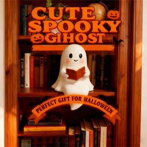 Ghost Reading Book Night Light - Halloween LED Shelf Decor, USB-Powered Spooky Cute Table Lamp for Kids & Adults, Gift-Ready Book Light for Bedroom, Party, Blanket Reading (1, 6in)