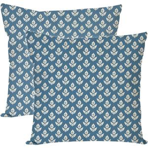 PANDICORN Floral Throw Pillow Covers 18x18 Inch Set of 2 Vintage Blue and White Pattern Flower Boho Outdoor Spring Farmhouse Decorations Decorative Cushion Cases for Home Living Room Couch Decor