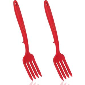 2pcs Silicone Flexible Forks, 11.8 Inch Silicone Cooking Fork Heat Resistant Multifunctional Nonstick Blending Fork for Mix Ingredients, Mash Food, Whisk Eggs, Baking(Red)