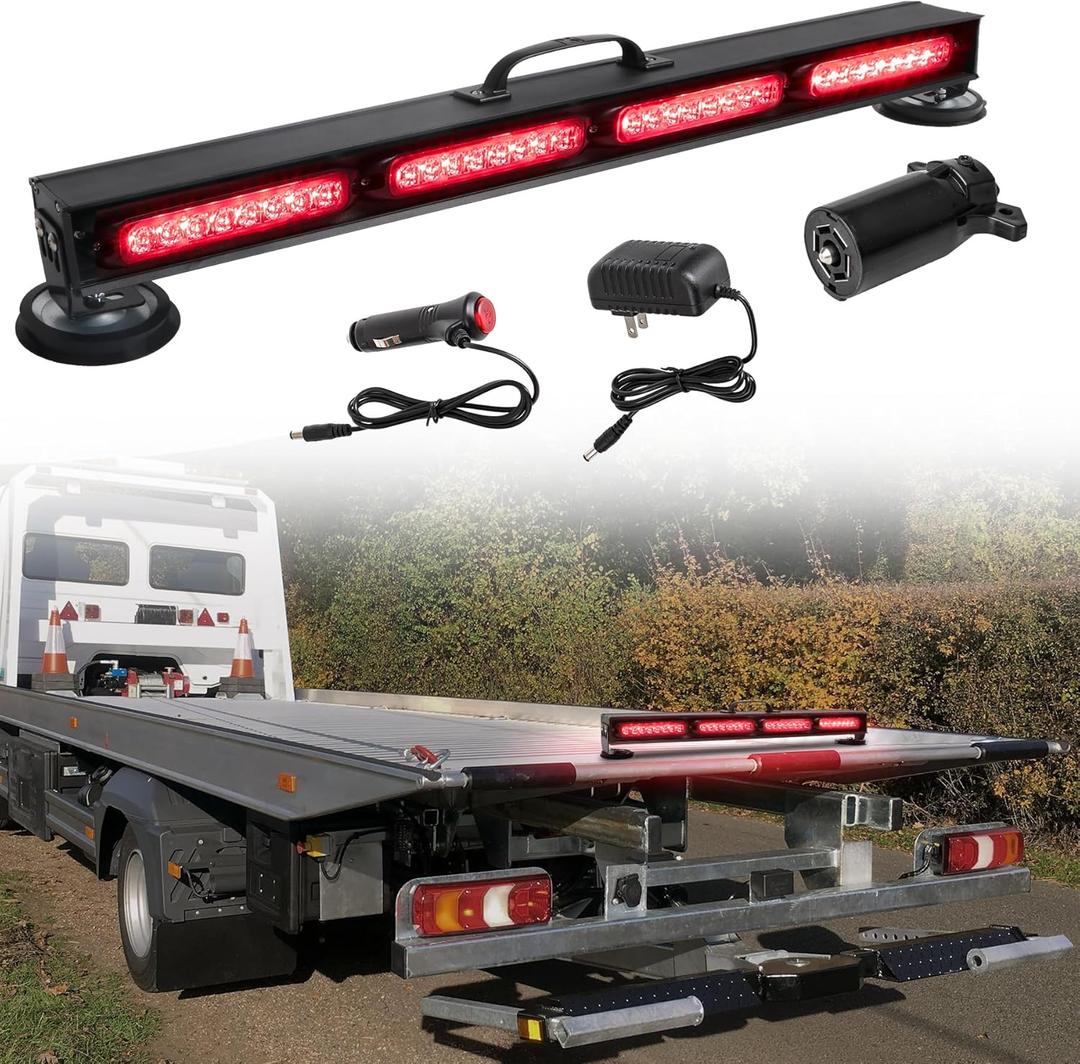 Wireless Tow Light Bar, Trailer Light Bar with 7 Pin Round Transmitter, Magnetic Base, Brake/Turn Signal Emergency LED Light Bar for Truck Roadblock Cars, Rechargeable Battery Powered, 23 in