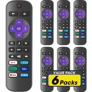 6 Pack Replacement Remote Control for Roku TV, Compatible with All Onn Roku/Hisense Roku/Sharp Roku/Philips Roku/TCL Roku Smart TVs(Not for Roku Stick, Box or Speaker)