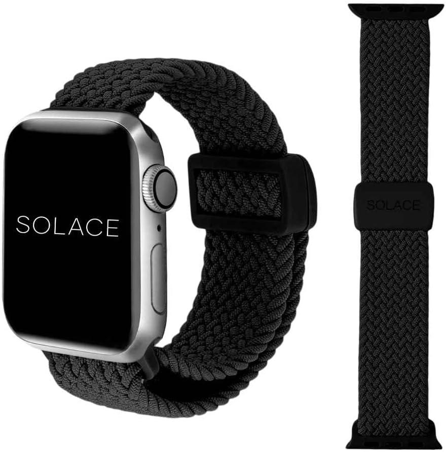Solace Bands Imperium Adapt Wide Adjustable Nylon Braided Watch Band - Compatible with All Apple Watches - Solace Apple Watch Bands for Women & Men - Smart Watches Band Series 11-1, Ultra, SE (38/40/41/42MM, Black)