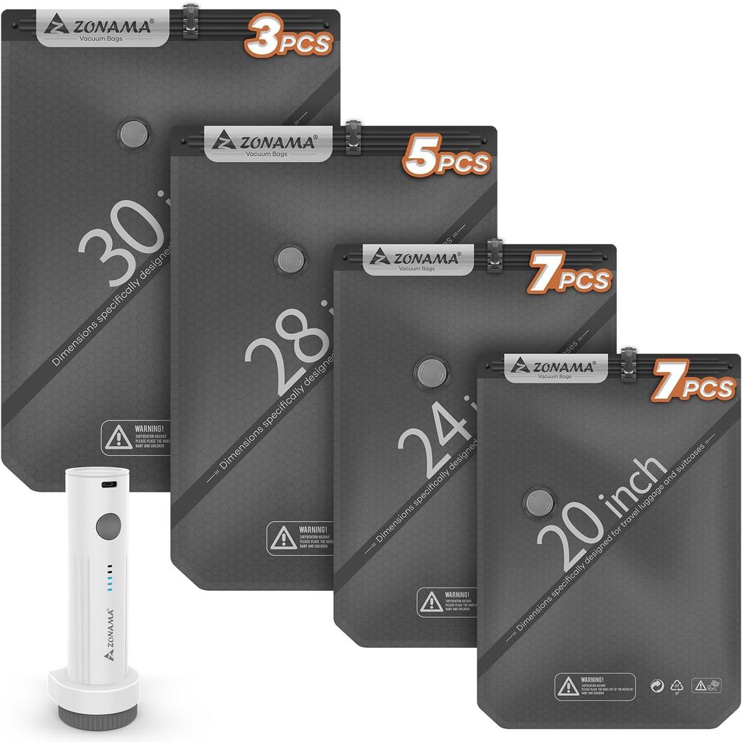 Vacuum Storage Bags for Travel with Wireless Rechargeable Air Pump, 22 Pack Travel Essentials Space Saver Compression Bag for Luggage, Suitcase, Backpack, Vacuum Seal Bags for Home Storage Clothing