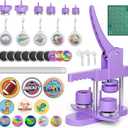 Mryitcal Button Maker Machine 1''+1.25''+2.25'' Pin Maker Button Press Machine w/ 300 Metal Pinback, 10 Fridge Magnet, 5 Badge Charm, 1 Cutting Mat, Badge Making Kit for Custom Badge, Party Favors (Purple)