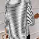 SOFIA'S CHOICE 3/4 Length Sleeve Women's Tops Striped Shirt Boat Neck Loose Fit Shirts White Black X-Large (XL)