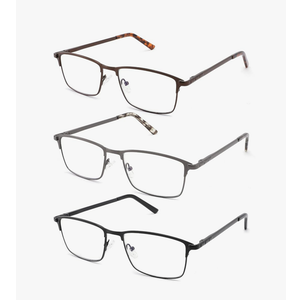 CRGATV 3-Pack Reading Glasses for Men Blue Light Blocking Metal Full Wide Frame Computer Readers 1.5