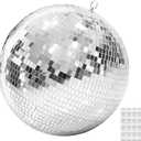 Large Disco Ball, 16 Inch Mirror Ball for Disco Party Decorations, Silver Big Haning Disco Ball Decor Ornaments with Hanging Ring for Easy Installation for DJ Club Stage Bar Wedding