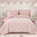 BLOOMHAVEN Twin XL Comforter Set for Girls, 5 Pieces Pink Bow Bedding Set, All Seasons Kids Twin Comforter Set with Sheets, Pillowcase & Sham