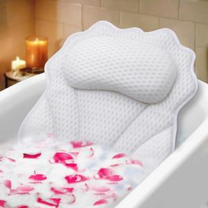 Bath Pillow RUVINCE Ergonomic Luxury Bathtub Pillow with Head,Neck, Shoulder and Back Support, 4D Bath Pillows for tub with 6 Powerful Suction Cups, Fits All Bathtub (White)