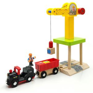 Wooden Crane Toy Set with Train Cars - Compatible with Major Wooden Rail Brands - Multi-function Crane for 3-5 Year Old Boys