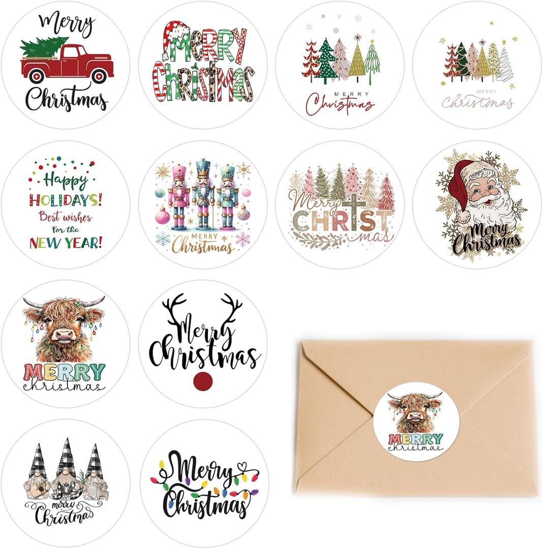 4 x Christmas Stickers for Envelope Seals Cards Making Crafts Large 2 Inch Round Merry Christmas Holiday Label Card Vinyl Stickers for Envelopes Baked Goods Gifts Presents Bag (lights144)