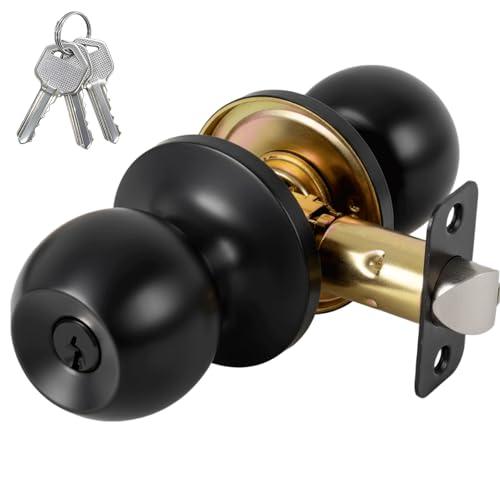 RAFECIEE Matte Black Door Knobs with Lock and Key，Exterior and Interior Door Lock for Bedroom, Entry Door Handle for Front Door
