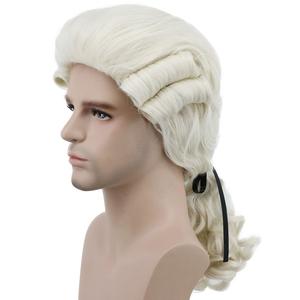 karlery Judge Colonial Wig Man Long Wave Beige Wig for Halloween Costume Cosplay Party, Beige
