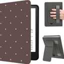 for Basic Kindle 11th Generation Case 6 Inch 2024/2022 Release Cute Polka Dot Brown Classic Vintage Aesthetic Design Soft PU Leather Cover with Auto Sleep Wake, Stand & Hand Strap