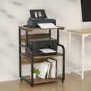 Large Printer Stand with 3-Tier Wood Storage Shelves -Multi-Purpose Desk Organizer- for Printer Scanner Fax Home Office Use with Wheels (Rustic Brown)