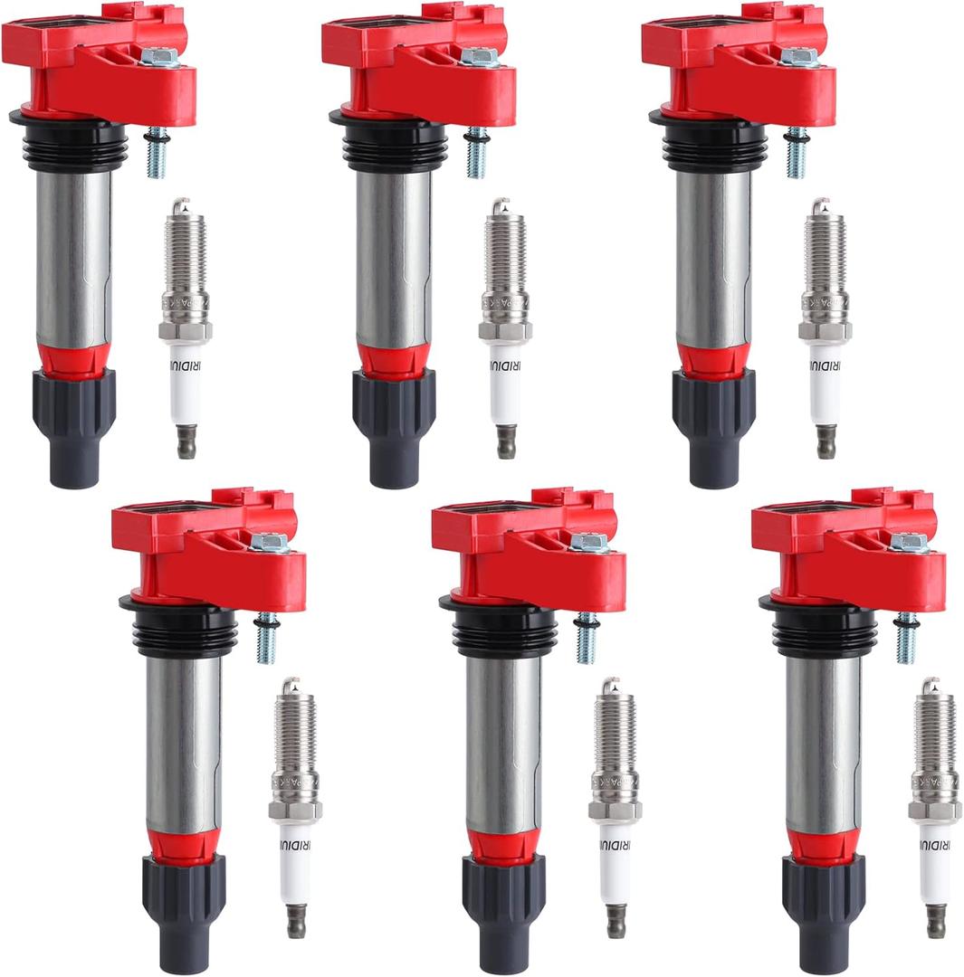 Pindex 6 Pack Ignition Coils and Iridium Spark Plugs,UF569 41-109 Coil Pack Kits Compatible with Chevy Camaro Equinox Impala Malibu Traverse Buick Cadillac GMC 3.0L 3.6L