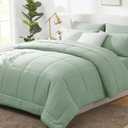 CozyLux King Size Comforter Set Sage Green, 7 Pieces Bed in a Bag, Green Comforter King Size, All Season Bedding Sets with Stitch Quilted Comforter, Flat Sheet, Fitted Sheet, Pillowcases