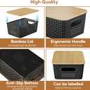 7 Pcs Plastic Storage Bins with Bamboo Lids and Labels 5.29qt Stackable Box Basket Pantry Decorative Containers, Small Storage Baskets for Desktop Organizing Shelves Bedrooms Cabinets 10*7.2*4.1"