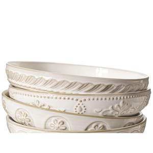 Artena Pasta Bowls, 50oz Large Salad Serving Bowls, 9.75'' Plates Bowls Set of 3, Big White Ceramic Soup Bowls for Kitchen, Embossment Shallow Dinner Bowl, Microwave Dishwasher Safe, Multiple Patterns