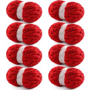 8 Pack Chunky Yarn for Hand Knitting - Chunky Chenille Blanket Yarn for Crocheting - Jumbo Fluffy Yarns for Crochet - Super Bulky Yarns 25 yds 7.7 oz Each Skein (Red)