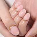 2 x evpct Nude Pink French Press on Nails Short Oval, Short Gold Foil Stick on Nails for Women Gift,Nude Pink Glossy Fake Nail Reusable Soft Gel Press on Acrylic Fake Nail kit with Gold Line Design