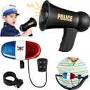 Kathfly Police Accessories for Kids Include 1 Bike Siren Sound Light 1 Toy Police Officer's Megaphone LED Bike Horn for Christmas Birthday Gift, 6 LED Lights 4 Sounds, Battery Not Included