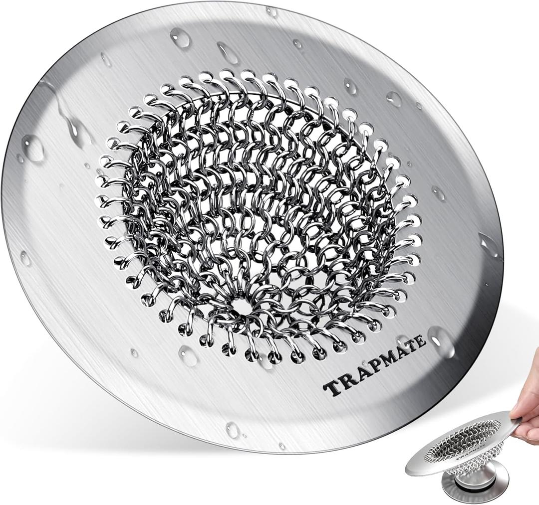 TRAPMATE Shower Drain Hair Catcher, 4.4" Easy Clean Bathtub Drain Hair Catcher, Anti-Slip Bath Tub Drain Protector, Upgraded 304 Stainless Steel Shower Sink Drain Cover for Bathroom (Patented Product) (Silver)