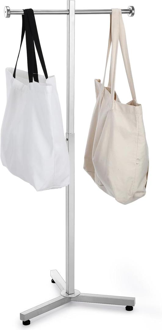 Blulu Heavy Duty Adjustable Shopping Bag Rack Metal Rack for Retail Store Chrome Handbag Display Stand for Trade Show Boutique Small Business, 45 Inch(1 Pcs, Silver)